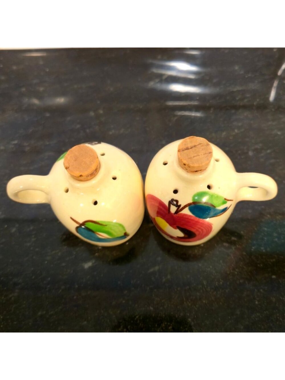 Vintage Apple Salt and Pepper Shakers Mini crocks pottery Hand Painted Jugs - Picture 3 of 8